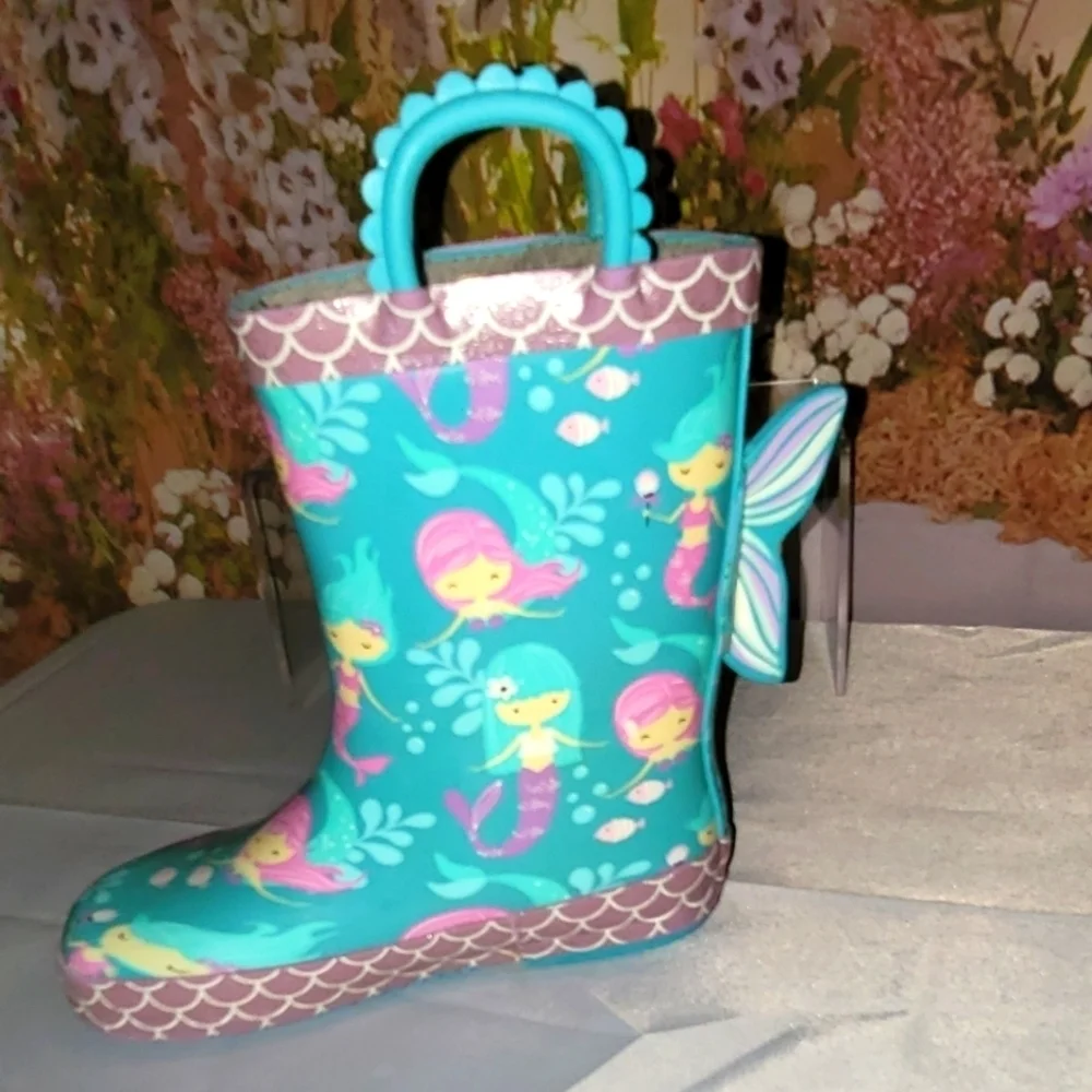 Mermaid Rubber Rain Boots lined with faux Sherpa